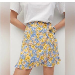 Mango Blue and‎ Yellow Floral Mini Skirt